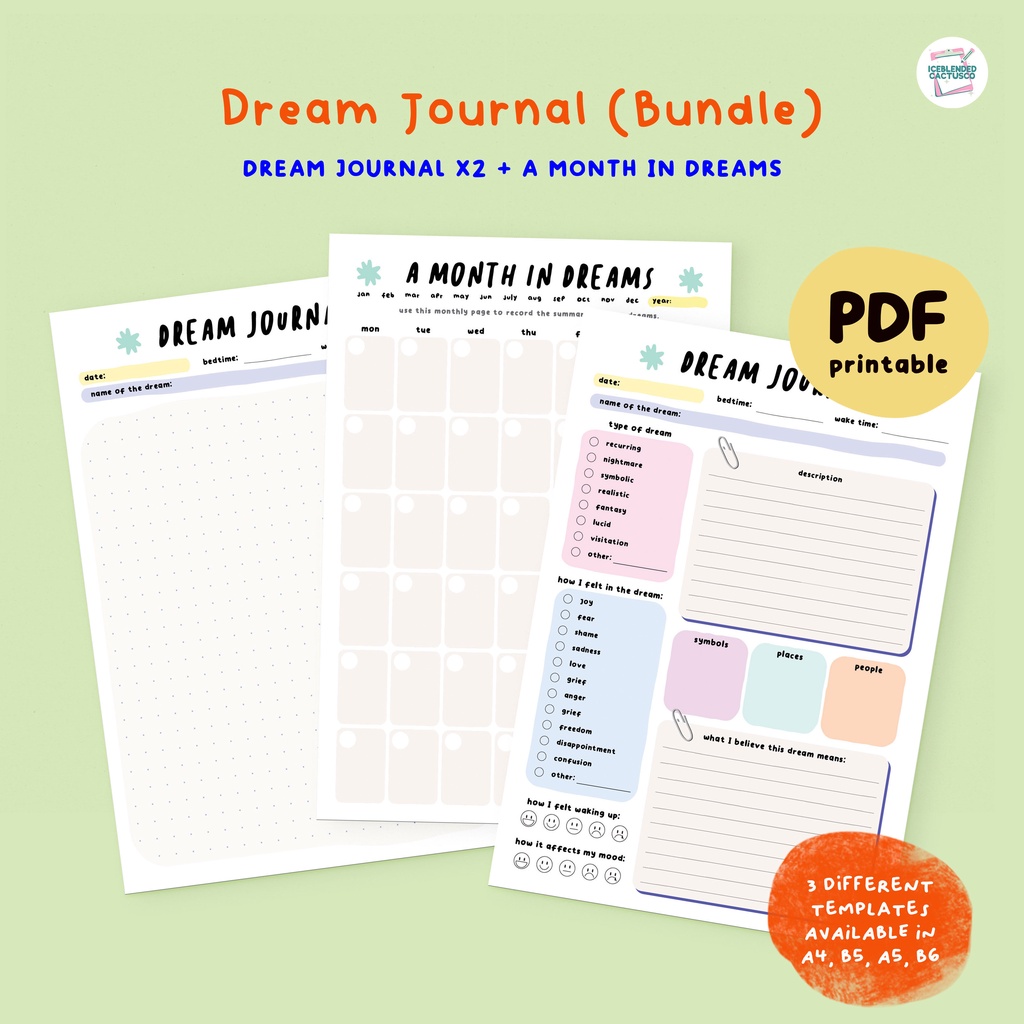 (Series C) Dream Journal Tracker Planner (Undated)[PrintablePDF] for Tablet/Printing