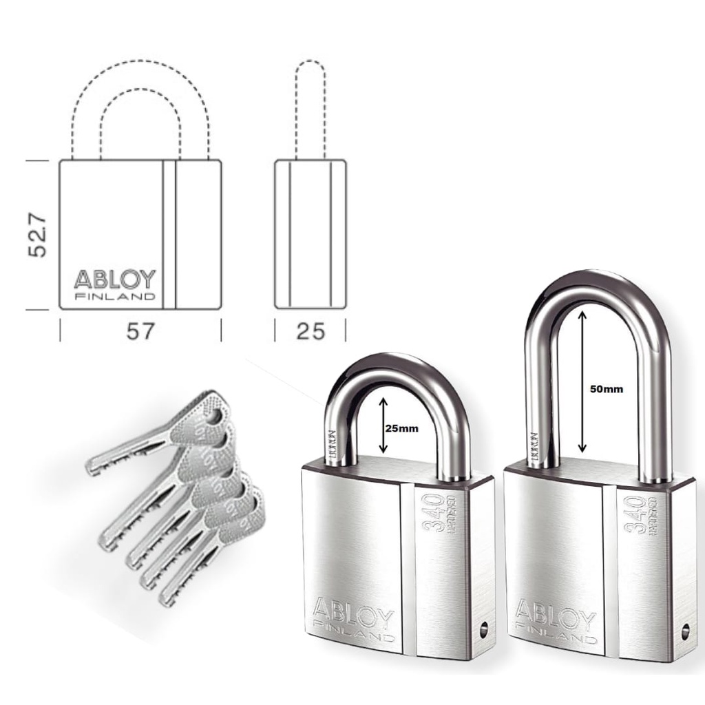 ABLOY PL340 HARDENED STEEL PADLOCK IN PROFILE KEY (SHORT/LONG SHACKLE ...