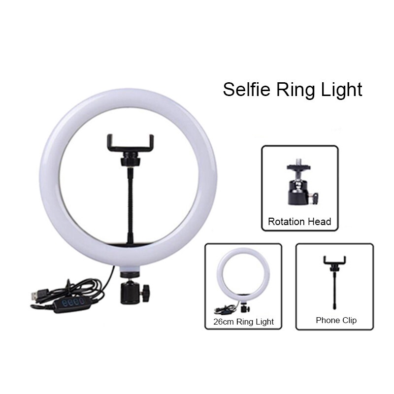 HADIAH TAMBAHAN Pencahayaan Lampu Selfie Lampu Cincin LED Boleh Dimalapkan Lampu Bulat Lampu Video Telefon Dengan Tripod