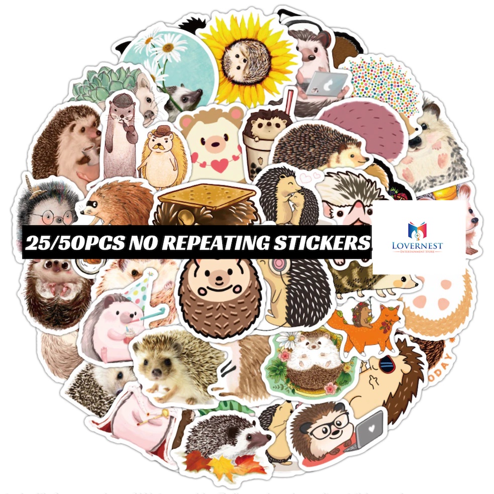 25/50Pcs HEDGEHOG Cute Cartoon Decal Teacher Reward Stickers for