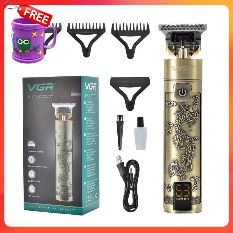 FREE GIFT VGR V-076 Digital Hair Clipper With USB Rechargeable Hair Clipper Electric Hair Trimmer