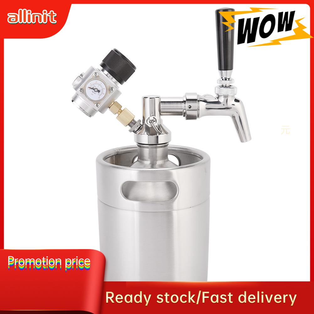 Allinit Beer Keg Dispenser 2L Stainless Steel Homebrew Mini Keg Corrosion Resistant Kit Beer