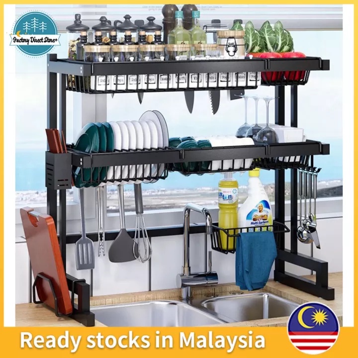 Dish Rack Stainless Steel Kitchen DoubleDeck Rak Pinggan Rak Dapur