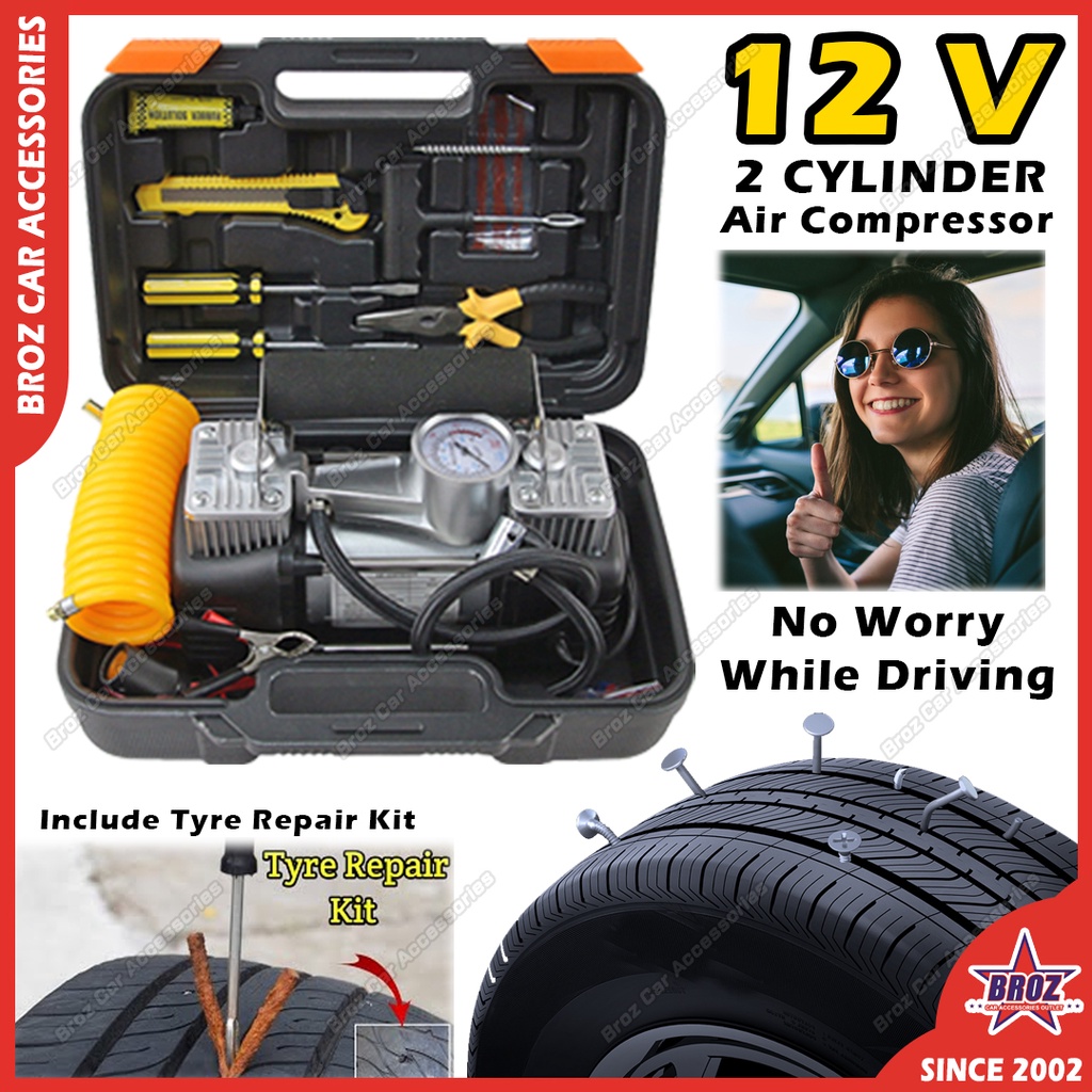 Portable Heavy Duty 2 Cylinder Air Car Compressor 12V Kereta Pump Hard