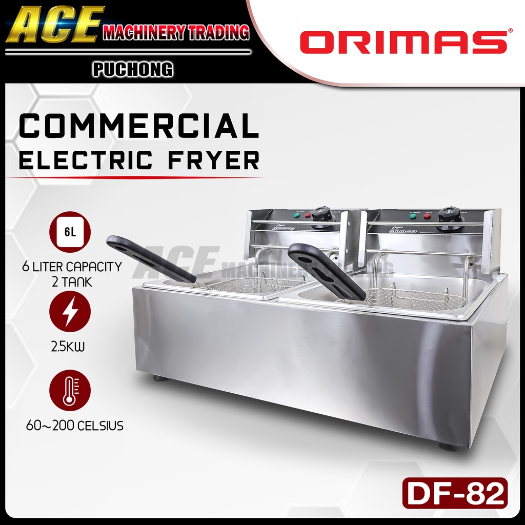 [ ORIMAS ] DF - 82 Commercial Electricc Fryer Double Tank 6Lx2 Stainless Steel Electric Fryer 60-200℃