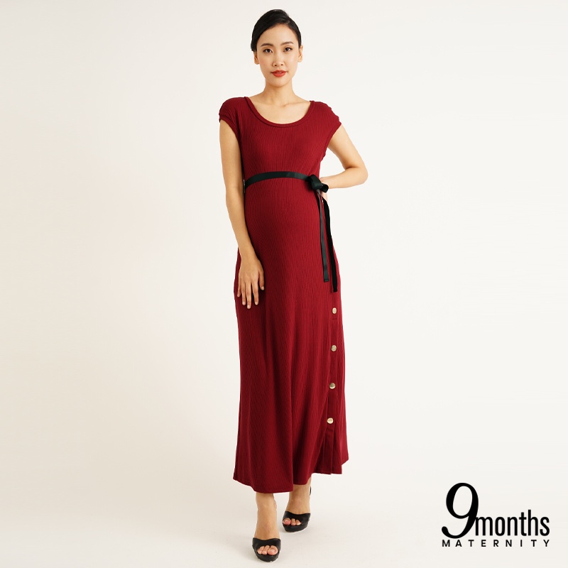 9months Maternity Side Button Split Maxi Dress | Baju Mengandung | Dress Mengandung | Pregnant Dress | Preggy Dress