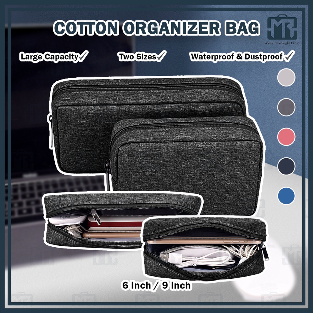 (6-9inch) MR COTTON Organizer Bag USB Charger Ear Phone Electronics Neat Wire Power Bank Gadget Storage Bag Pouch bag