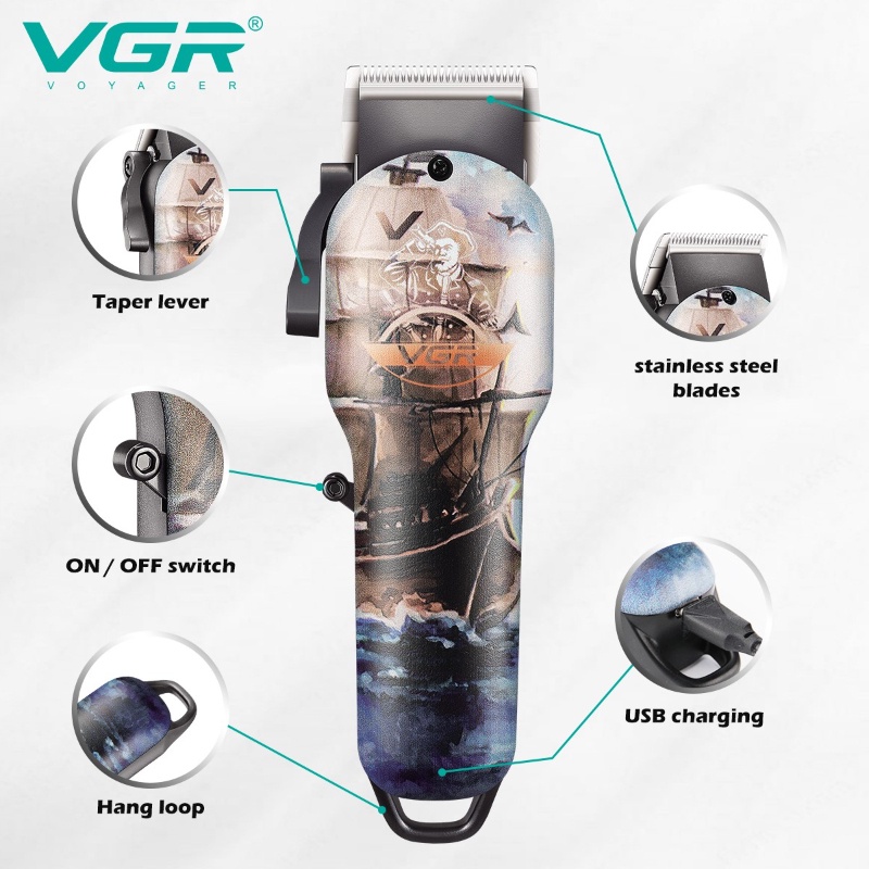 VGR Professional Barber Hair Trimmer Cordless Hair Trimmer Rechargeable USB Adjustable Trimmer for Men V-690