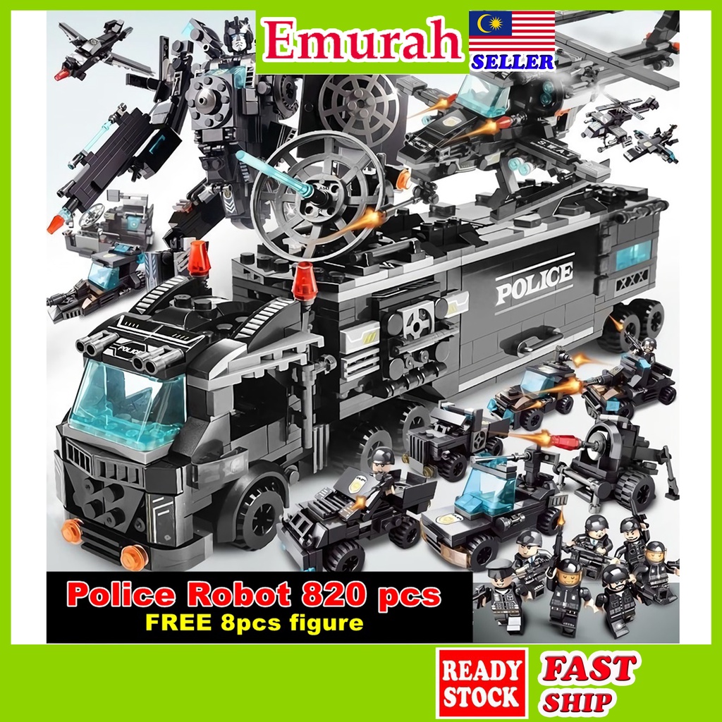 Building Blocks 820pcs Educational Naval Ship Toys NASA Fire Truck Helicopter Crane Mainan Budak Lelaki building block