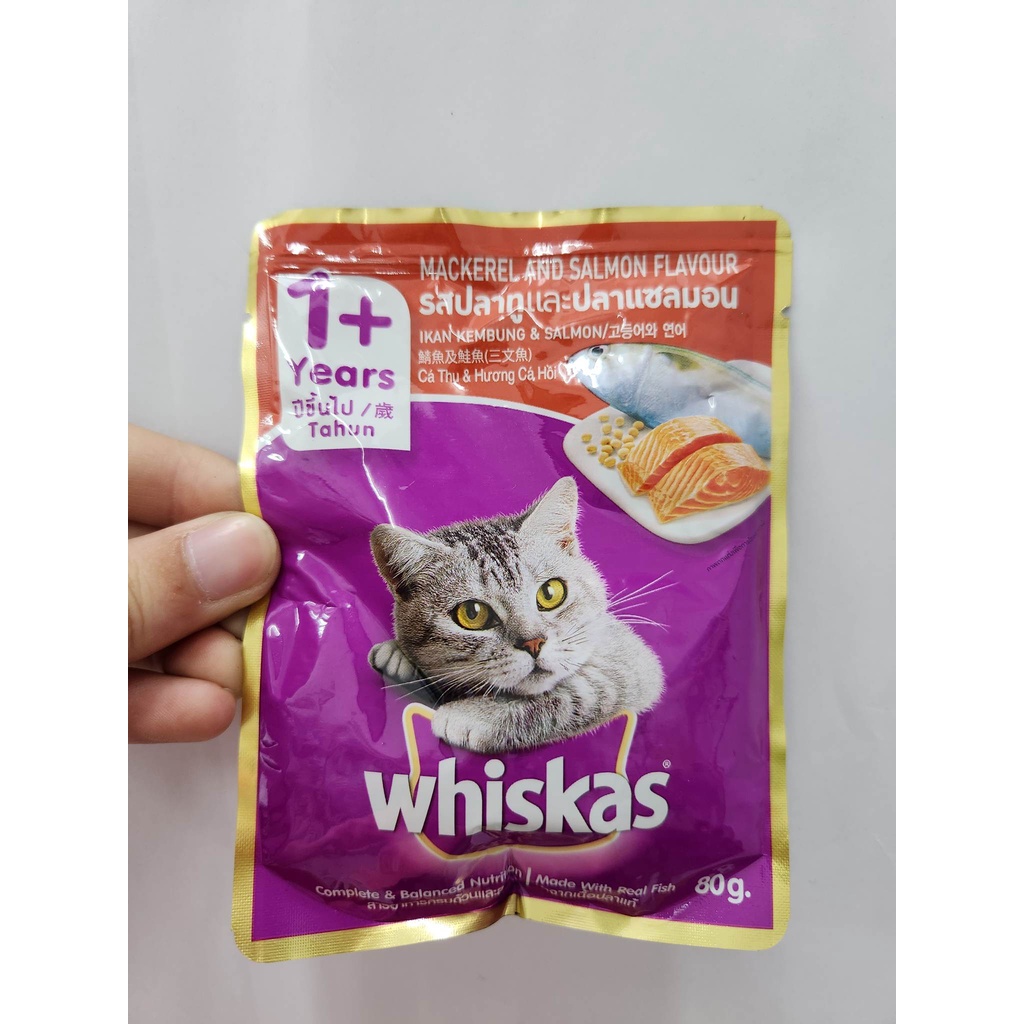 Whiskas Cat Pouch 80G (mackerel and salmon flavour) 1+years Shopee