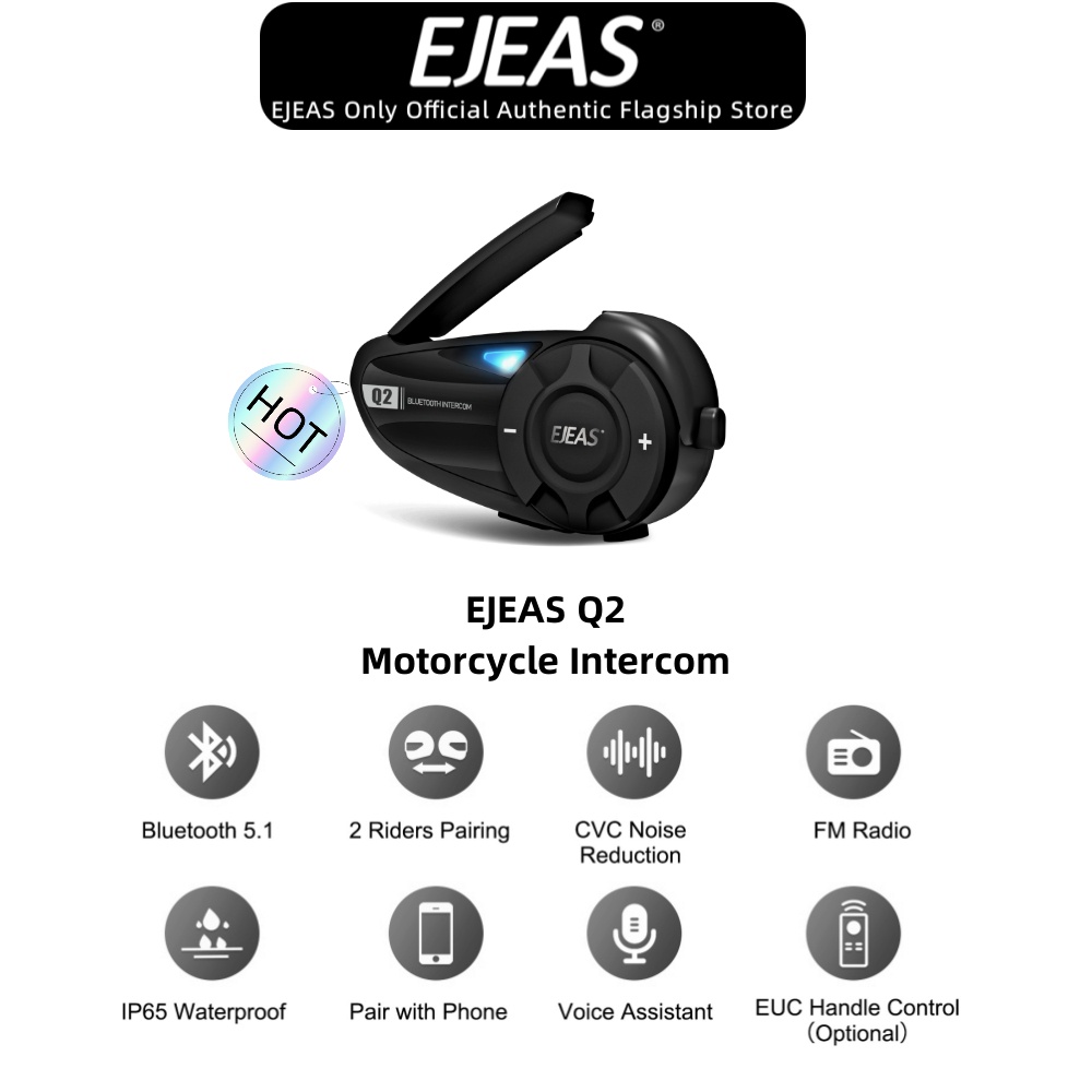 EJEAS Q2 Motorcycle Helmet Bluetooth Wireless Headset, 2rider talk in real time