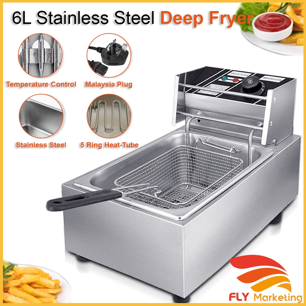 [READY STOCK] 6L Commercial Stainless Steel Single Tank Electric Deep Fryer