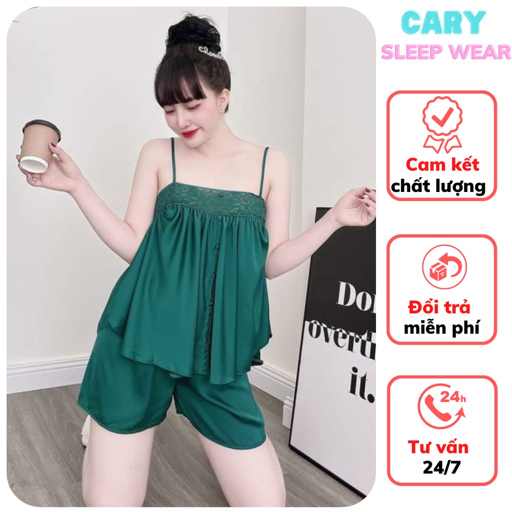 Cute 2-piece sexy women's pajamas made of high-quality satin silk, cool to wear CARY