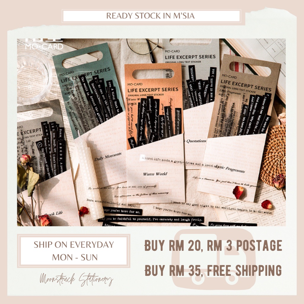 MOONSTRUCK 40Pcs Long Sticker English Sentences Quote Journal Diary Scrapbook Label Deco Life 长条贴纸包生活摘录轻复古文字手帐*SK221009*