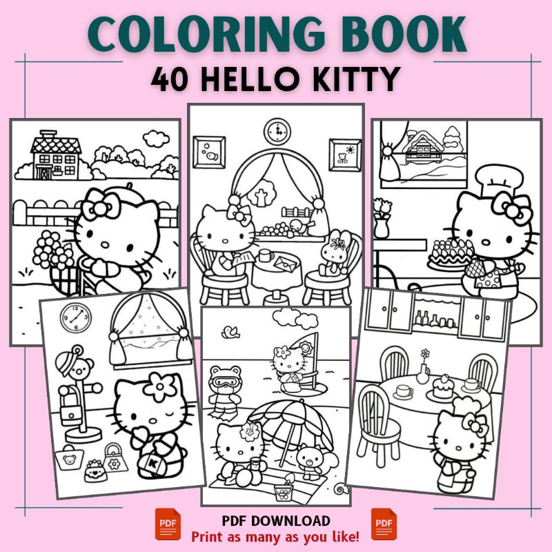 [PDF] 40 Pictures HELLO KITTY - Printable Coloring Book For Kids Adults ...