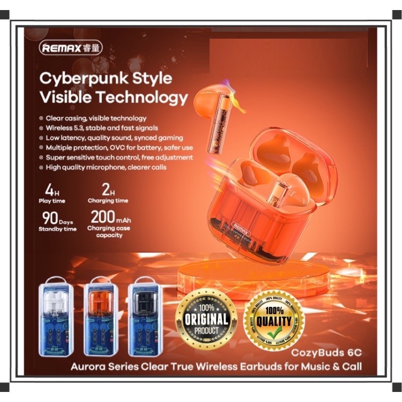 REMAX Aurora Series Clear True Wireless Earbuds For Music & Call