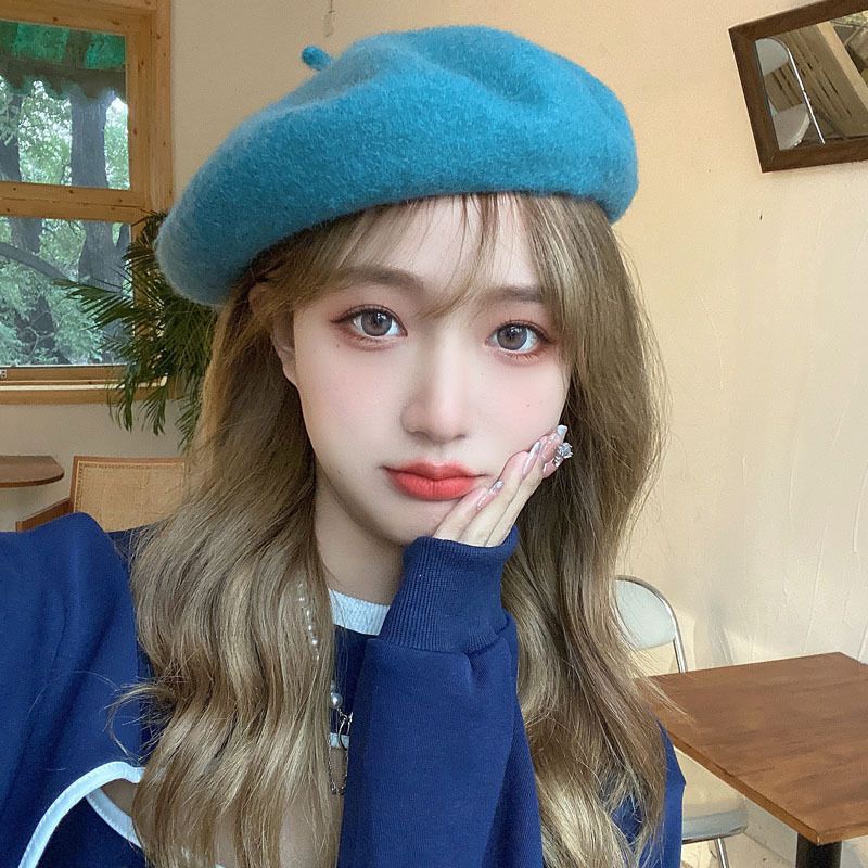 Wool Beret Women Autumn Winter Korean Style British Vintage Candy Color Woolen Painter Hat Big Head Circumference