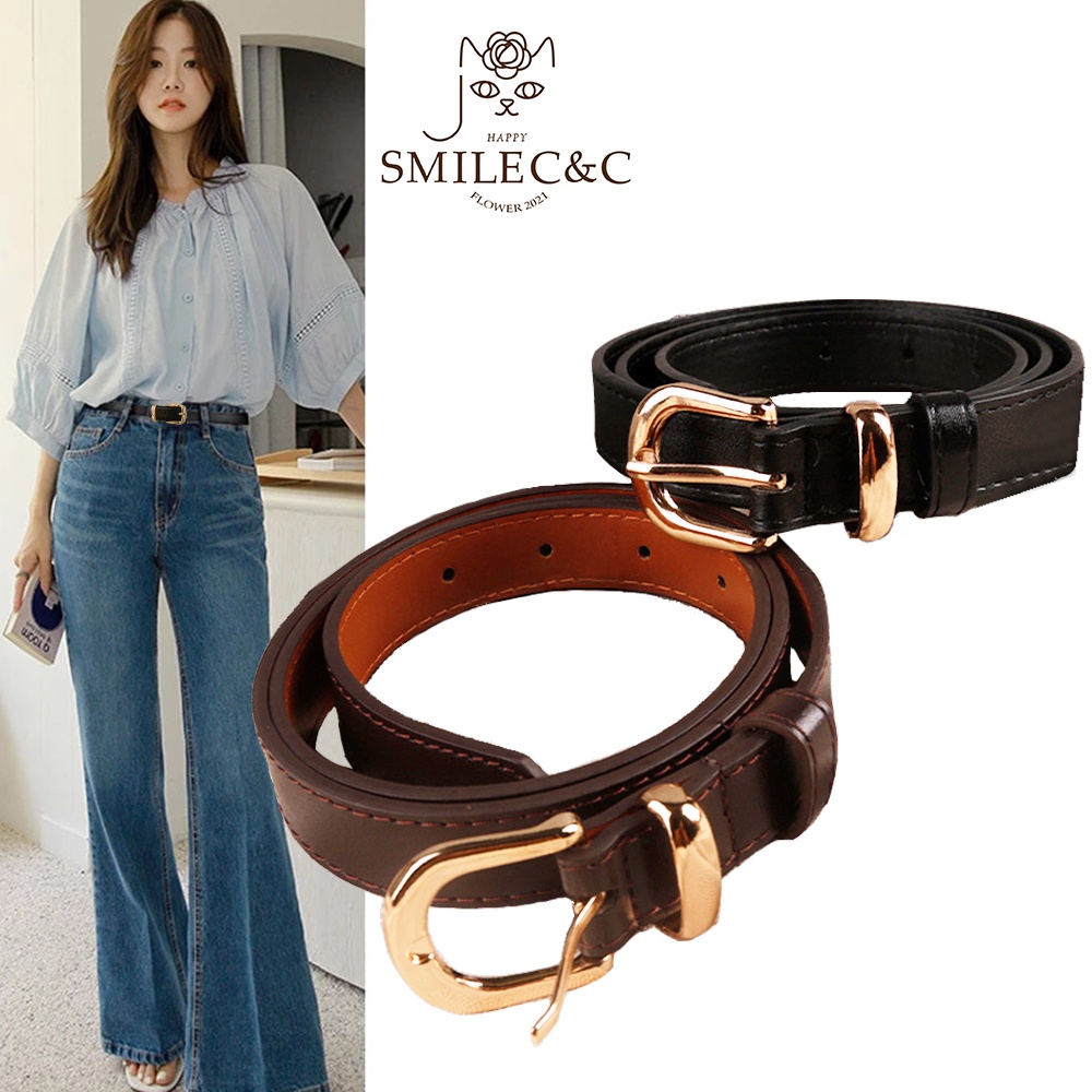 SmileFairyCC【COD & Ready Stock】High Quality Women Vintage Metal Leather square buckle,Korean Fashion Women Belts Leather Metal Buckle Waist Belt For Jeans hits