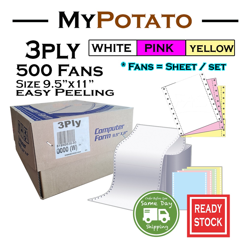 3ply Computer Form 3ply (500 Fans) WHITE , PINK , YELLOW Computer Paper ...