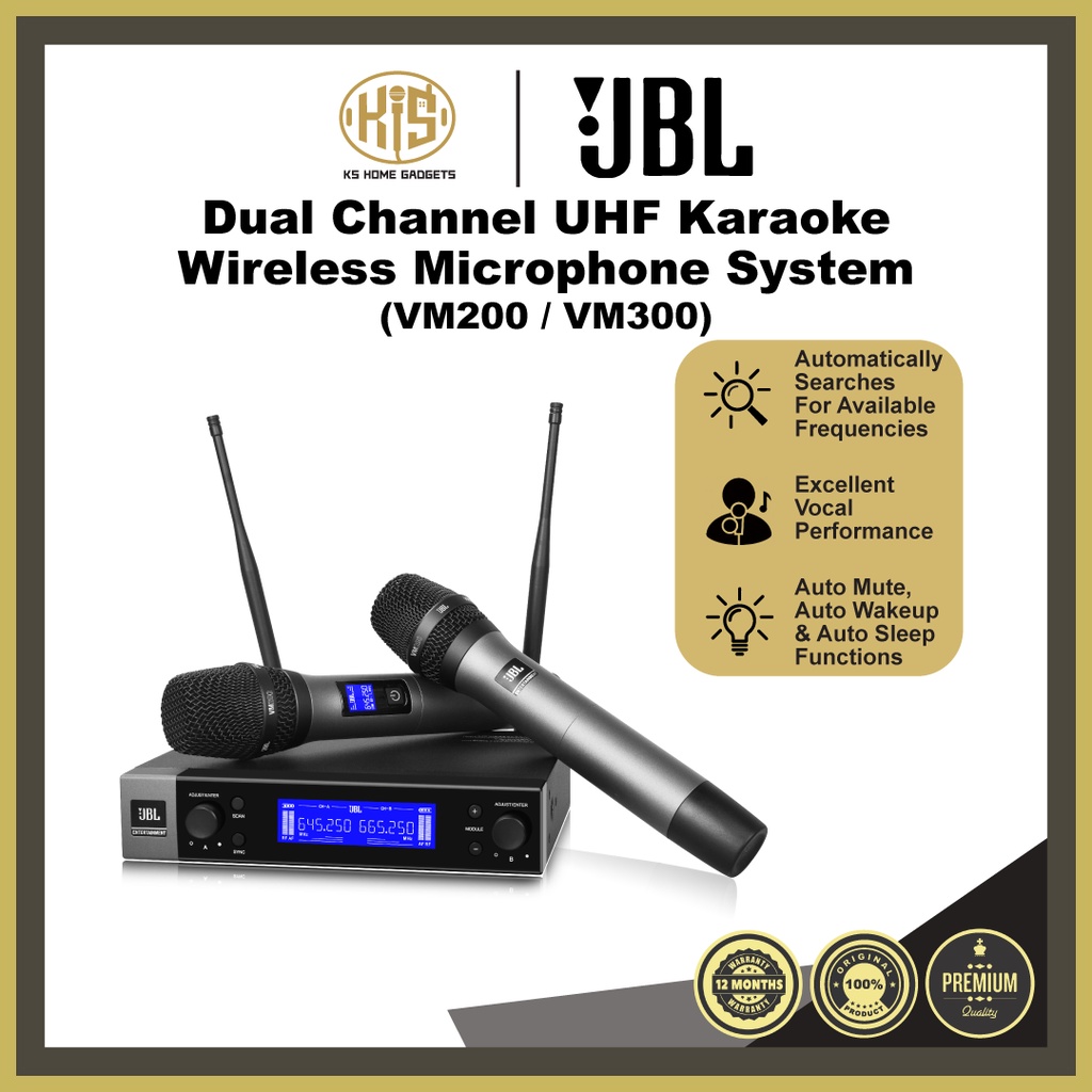 JBL VM200 VM300 Dual Channel UHF Karaoke Wireless Microphone System