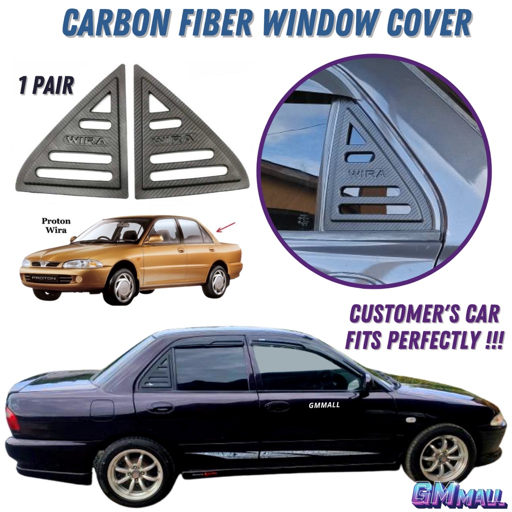 TRIANGLE WINDOW COVER PROTON WIRA Window Cover 1set 2 pcs 3D Carbon