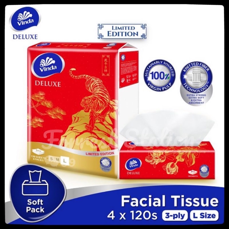 Vinda Deluxe Facial Tissue 3ply CNY Edition ( 4x120s) | Shopee Malaysia