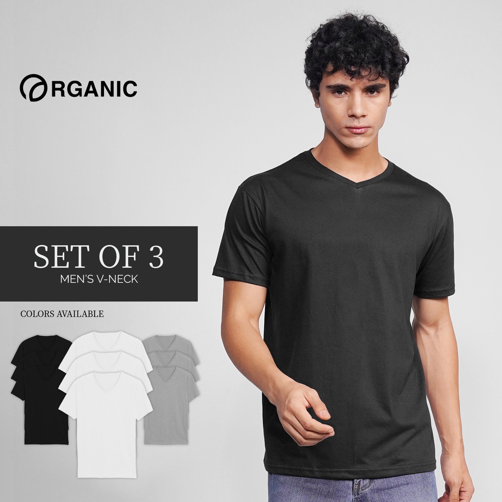 Organic Cotton Set of 3 V neck Tshirt for Men Trendy tops for women summer outfit clothing top set