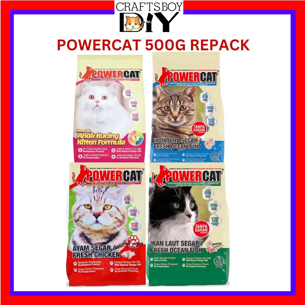 Powercat Cat Food 500g Repack Power Cat Dry Food Makanan Kucing