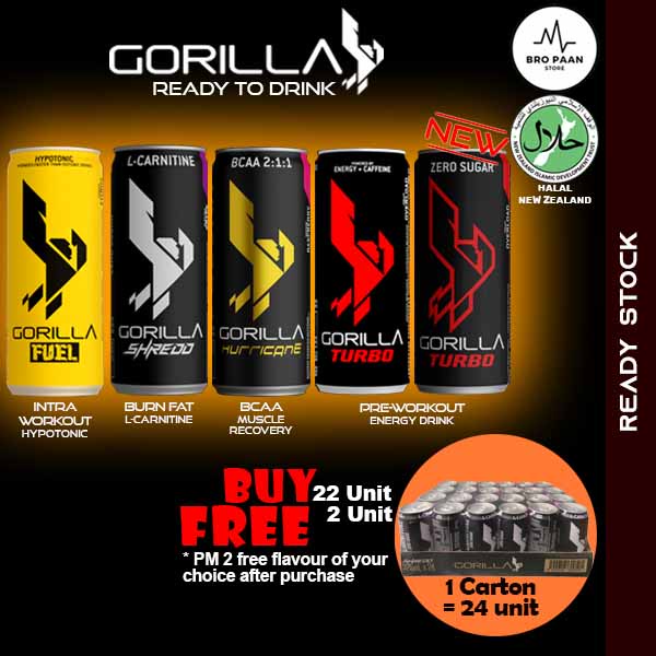 Gorilla Energy Drink - Fat Burner, BCAA, Turbo, Fuel, Hurricane, Shredd Workout Energy Tin Can Drink