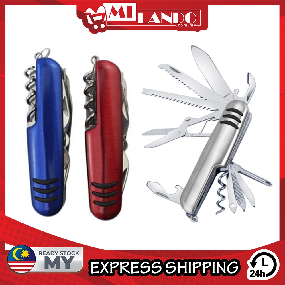 (11-In-1) MILANDO Multifunctional Swiss Knife Stainless Steel Army Pocket.utdoor Camping Folding Knife (Type 1)