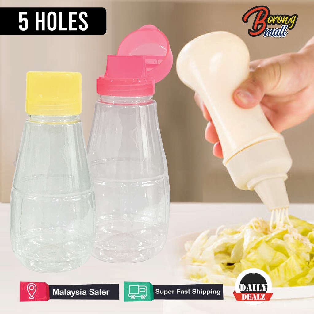 (1PC) 5 Holes Sauce Squeeze Bottle Ketchup Condiment Dispenser with