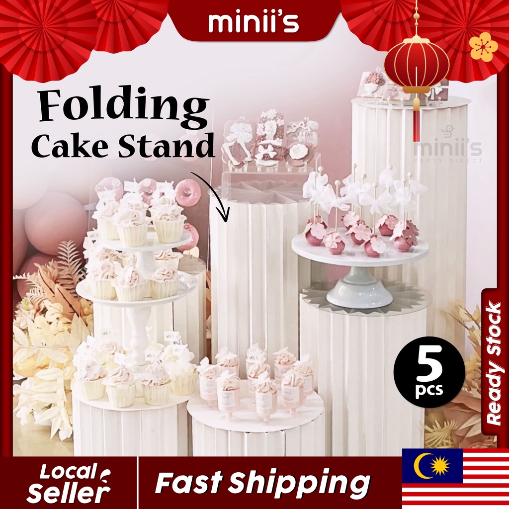 MINIIS PARTY White Folding Cake Stand Dessert Stand Cylinder Stand Meja