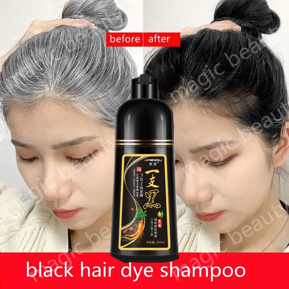 Natural Black Hair Shampoo Black Hair Dye Professional 3-In-1 Wash/Dye ...