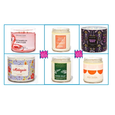 Bath & Body Works Peach Bellini Candle / Haunted Nights/Fresh Orange / tis the season / Watermelon Lemonade candle