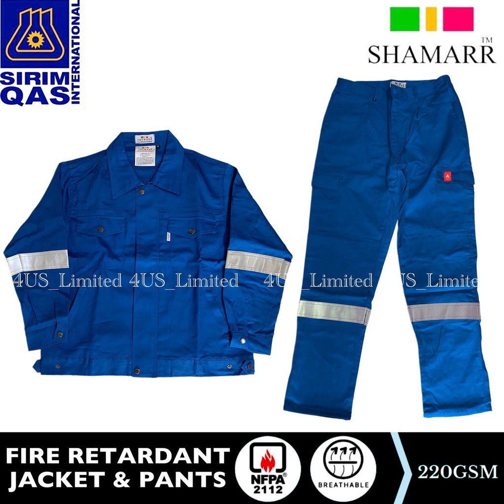 SHAMARR FIRE RETARDANT WORKING JACKET & PANTS NFPA2112 (FR) ROYAL BLUE | PPE SAFETY WORKING JACKET AND PANTS (SIRIM)