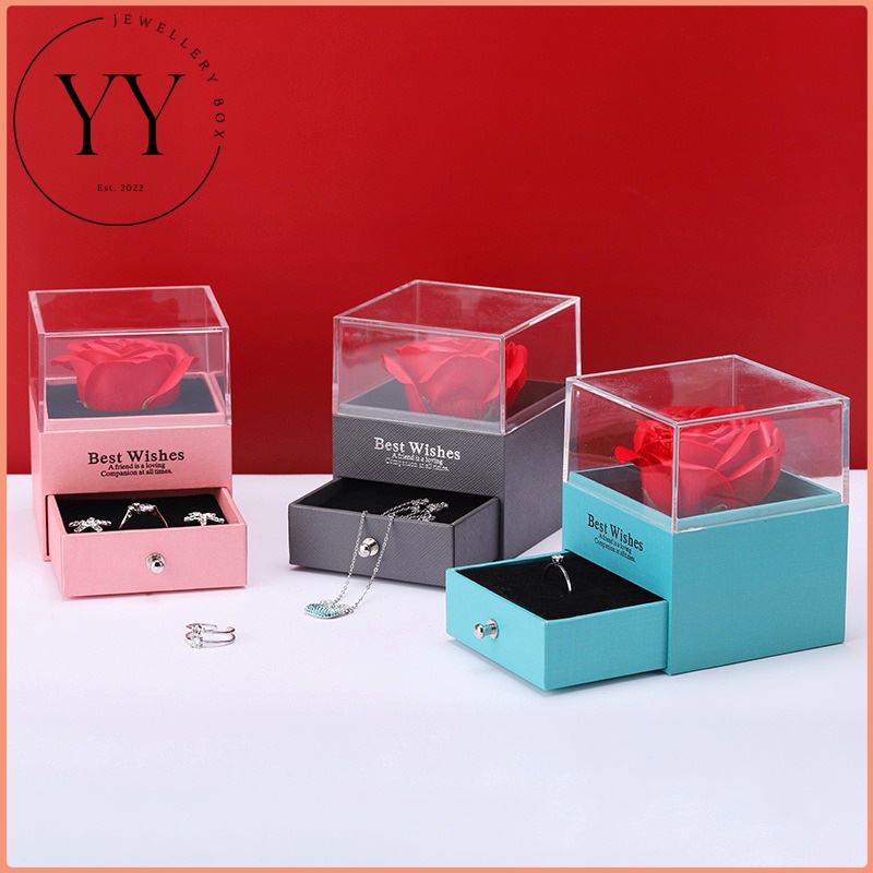 YY Box Soap Flower Rose Jewelry Gift Box+Paper Bag+Gift Card Necklace Pendant Earring Bracelet