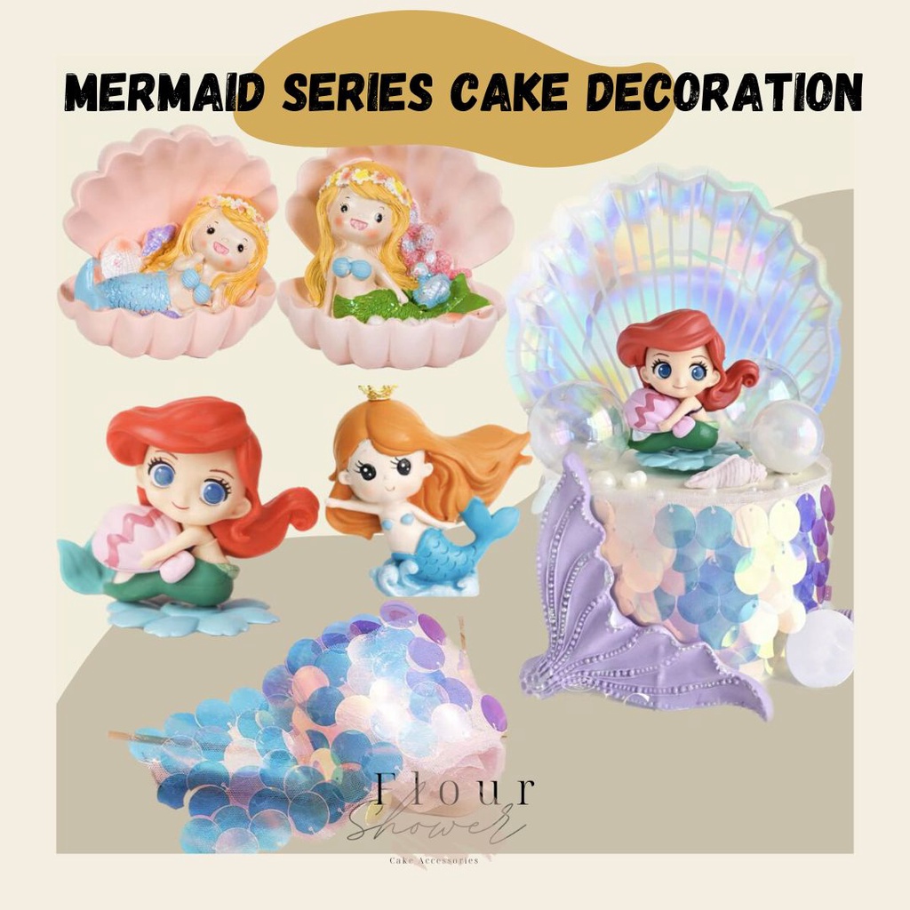 Seashell Mermaid Cake Topper Decoration | Mermaid Figurines Birthday Decoration | Kek Hiasan Ikan Duyung | 美人鱼蛋糕装饰