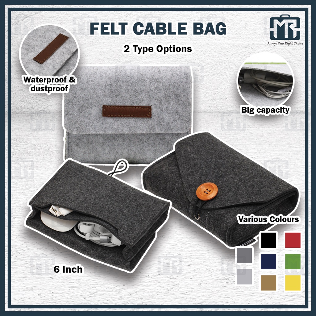 (6INCH)MR FELT CABLE BAG Organizer cable bag USB Charger Earphone Electronics Neat Wire Power Bank Gadget Storage Pouch