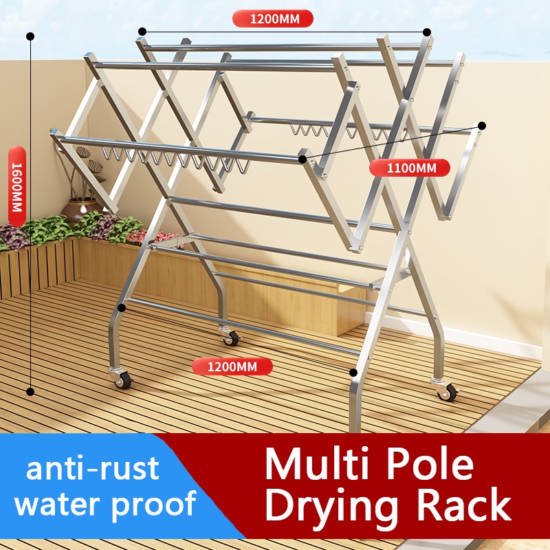 Clothing Drying Rack Foldable Mobility Stainless Steel Cloth Clothes