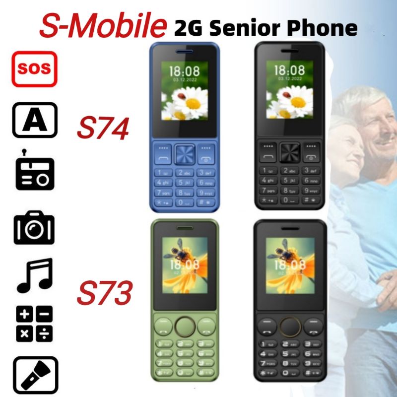 Senior Citizen 2G Basic Phone S73/S74 With Camera 4 Sim Slot Speed Dial Big Screen ( 2023 Version)