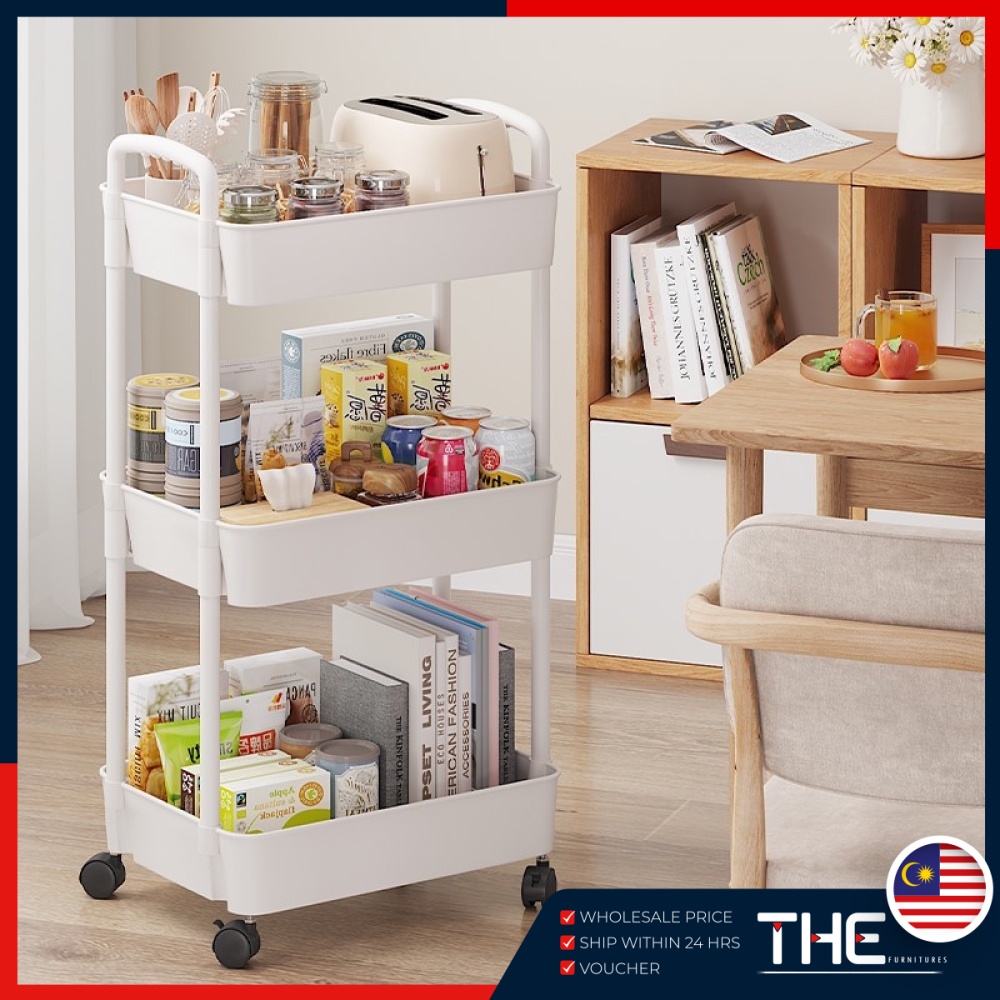 THE 3/4 Layers Simple Design Movable Trolley Kitchen Rack With Rollers