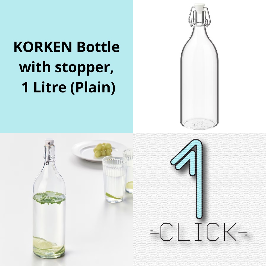 IKEA KORKEN Bottle with stopper, clear glass 1 l, 0.5l Shopee