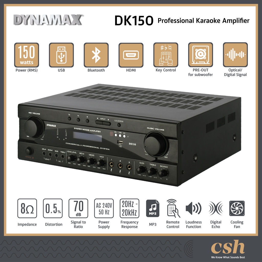 DYNAMAX DK150 150W Professional Home Karaoke Amplifier with Bluetooth