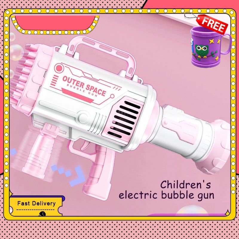 FREE GIFT Bubble Gun for Kids Electric Gatling 60 Holes Soap Bubble Gun Machin