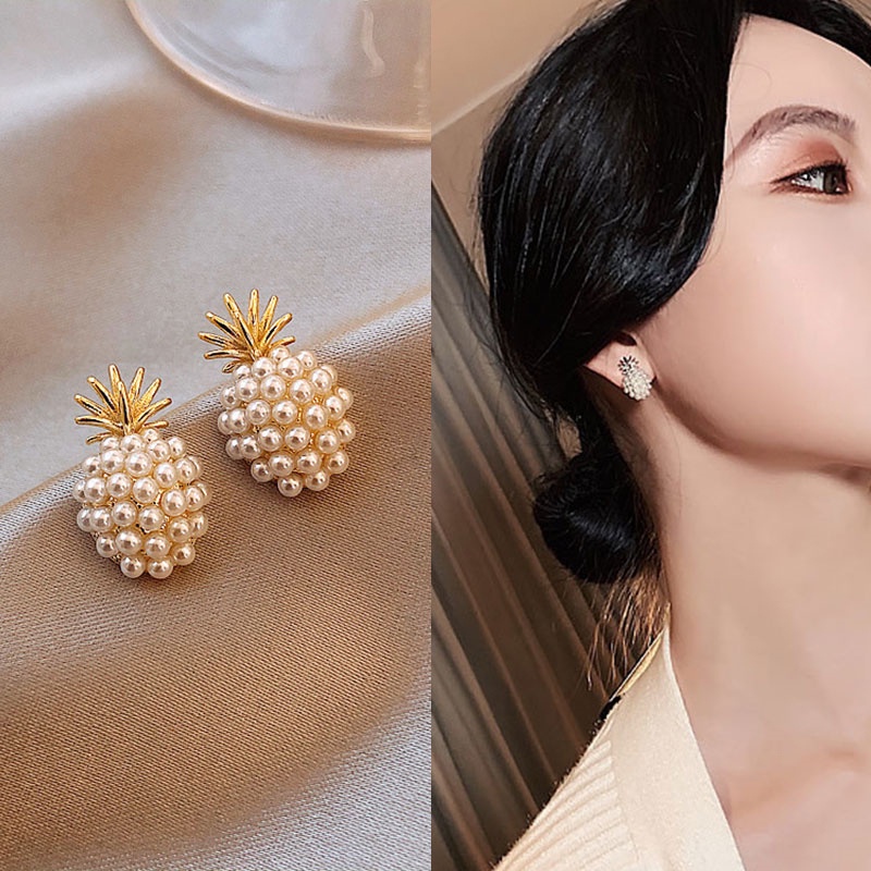 P Pineapple Pearl French Vintage Temperament New Style Elegant Fashion Earrings