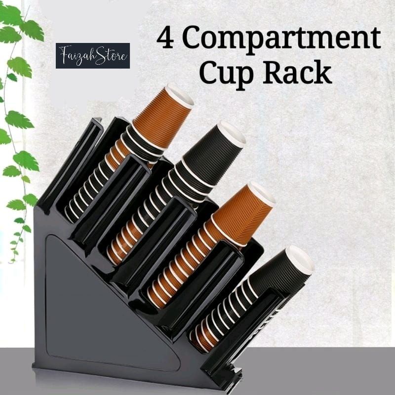 4 Compartments Plastic Cup Holder Rack Counter Coffee Cup Lid Holder
