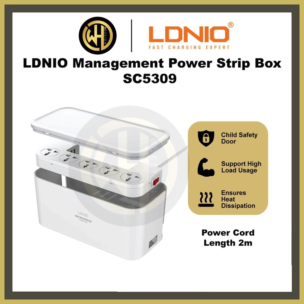 LDNIO SC5309 Management Power Strip Box 5 Socket Port + 3 USB Port