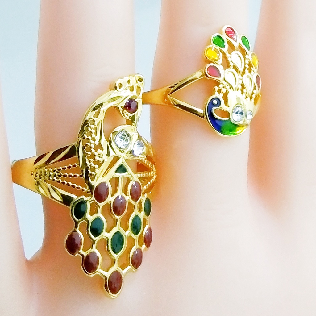 Big & Small Colorful 24K Gold Plated Beautiful Peacock Fashion Indian Ring