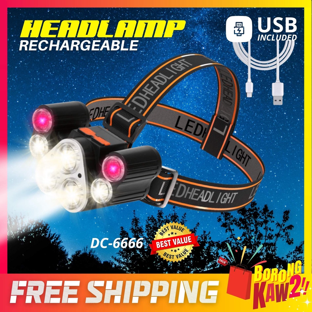 7 LED Headlight Rechargeable Lamp Camping Hiking Fishing Light