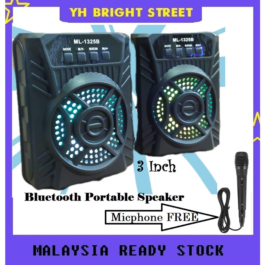 ML-1325B Wireless Portable Bluetooth Speaker With Led Light Support Mic FM USB Memory Card